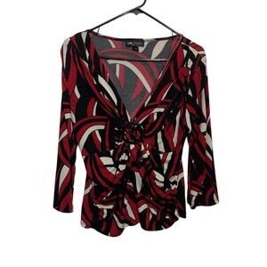 I.N. Blouse Womens P/XL Red Black Babydoll Y2k Gathered Brooch Low Cut Sexy 90s